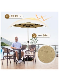 XiuWoo 7.5FT 2.3M Outdoor Patio Umbrella with Push Button Tilt and Crank 6 Sturdy Ribs UV Protection Waterproof for Garden Deck Backyard Pool Tan  - Image 3
