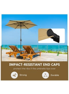 XiuWoo 7.5FT 2.3M Outdoor Patio Umbrella with Push Button Tilt and Crank 6 Sturdy Ribs UV Protection Waterproof for Garden Deck Backyard Pool Tan  - Image 4
