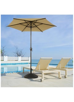 XiuWoo 7.5FT 2.3M Outdoor Patio Umbrella with Push Button Tilt and Crank 6 Sturdy Ribs UV Protection Waterproof for Garden Deck Backyard Pool Tan  - Image 5