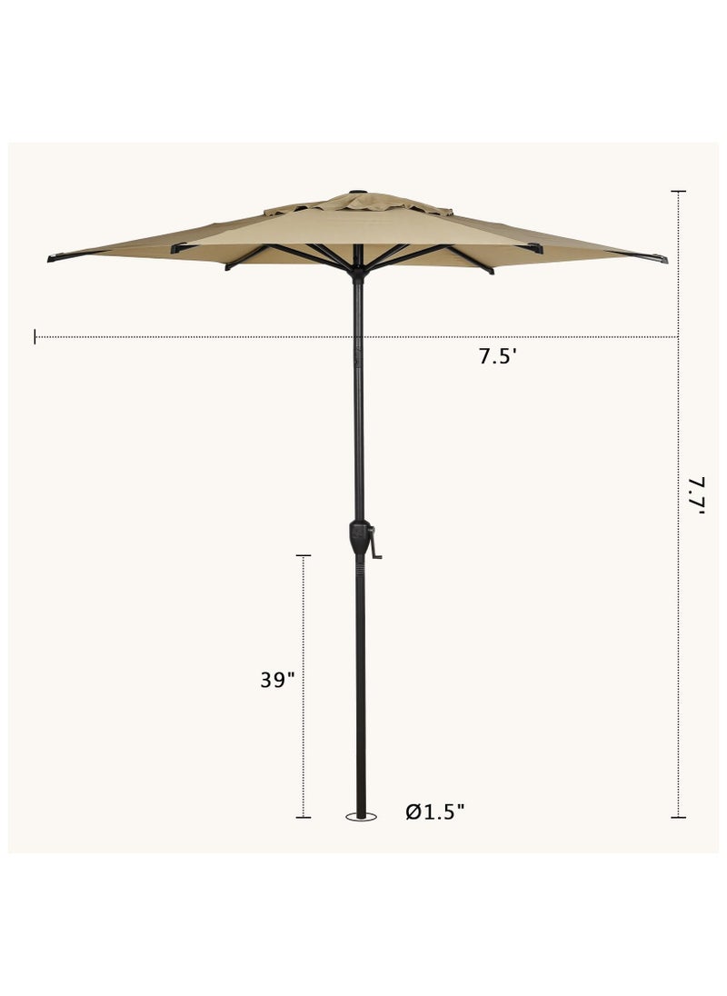 XiuWoo - 7.5FT 2.3M Outdoor Patio Umbrella with Push Button Tilt and Crank 6 Sturdy Ribs UV Protection Waterproof for Garden Deck Backyard Pool Tan - Image 1