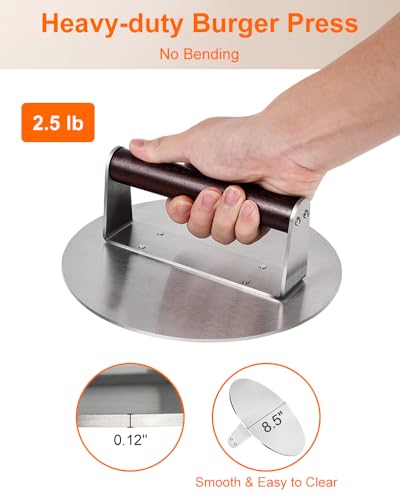 Brigii 85 Stainless Steel Smash Burger Press Heavy Duty Burger Smasher for Crispy Smash Burgers Round Grill Press for Griddle and Grill Dishwasher Safe - Image 3