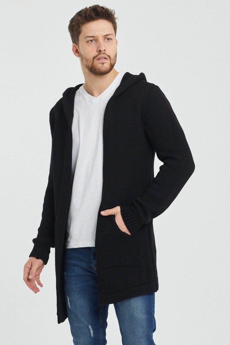 Cool Tarz Cool Style Men's Black Hooded Pocket Poncho Knitwear Cardigan  - Image 3