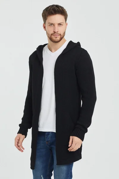 Cool Tarz Cool Style Men's Black Hooded Pocket Poncho Knitwear Cardigan