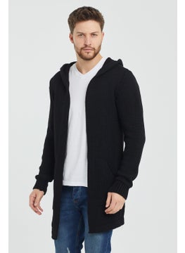 Cool Tarz Cool Style Men's Black Hooded Pocket Poncho Knitwear Cardigan  - Image 1