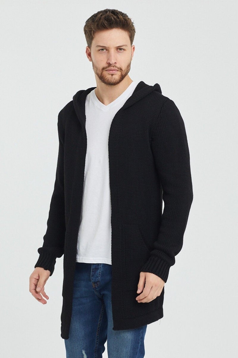 Cool Tarz Cool Style Men's Black Hooded Pocket Poncho Knitwear Cardigan  - Image 1