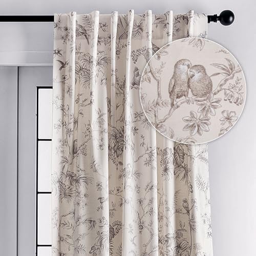 Maison d' Hermine Curtains for living room 100% Cotton 96 inch length One Panel Light Filtering Toile Curtains for Bedroom Windows with rod and loop Pockets Drapes (Jouy Paradise Beige, 50"W x 96"L) - Image 1