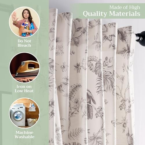 Maison d' Hermine Curtains for living room 100% Cotton 96 inch length One Panel Light Filtering Toile Curtains for Bedroom Windows with rod and loop Pockets Drapes (Jouy Paradise Beige, 50"W x 96"L) - Image 3