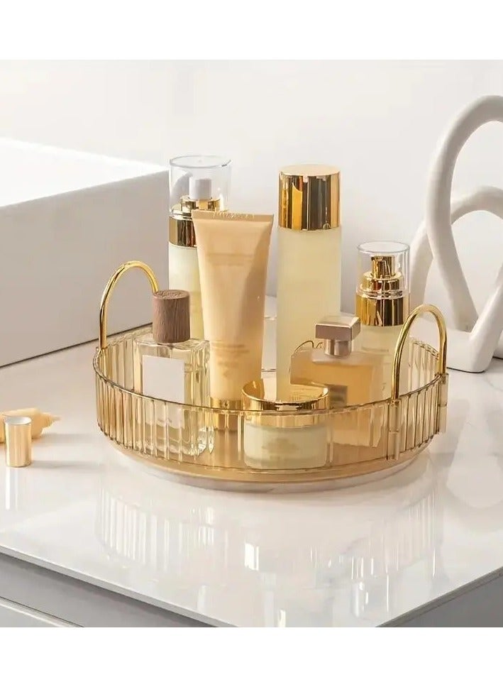 ORiTi 360 Rotating Shelving Makeup Organizer DIY Adjustable Carousel Spinning Holder Rack Large Capacity Cosmetic Storage Bag -GOLD Single layer - Image 1