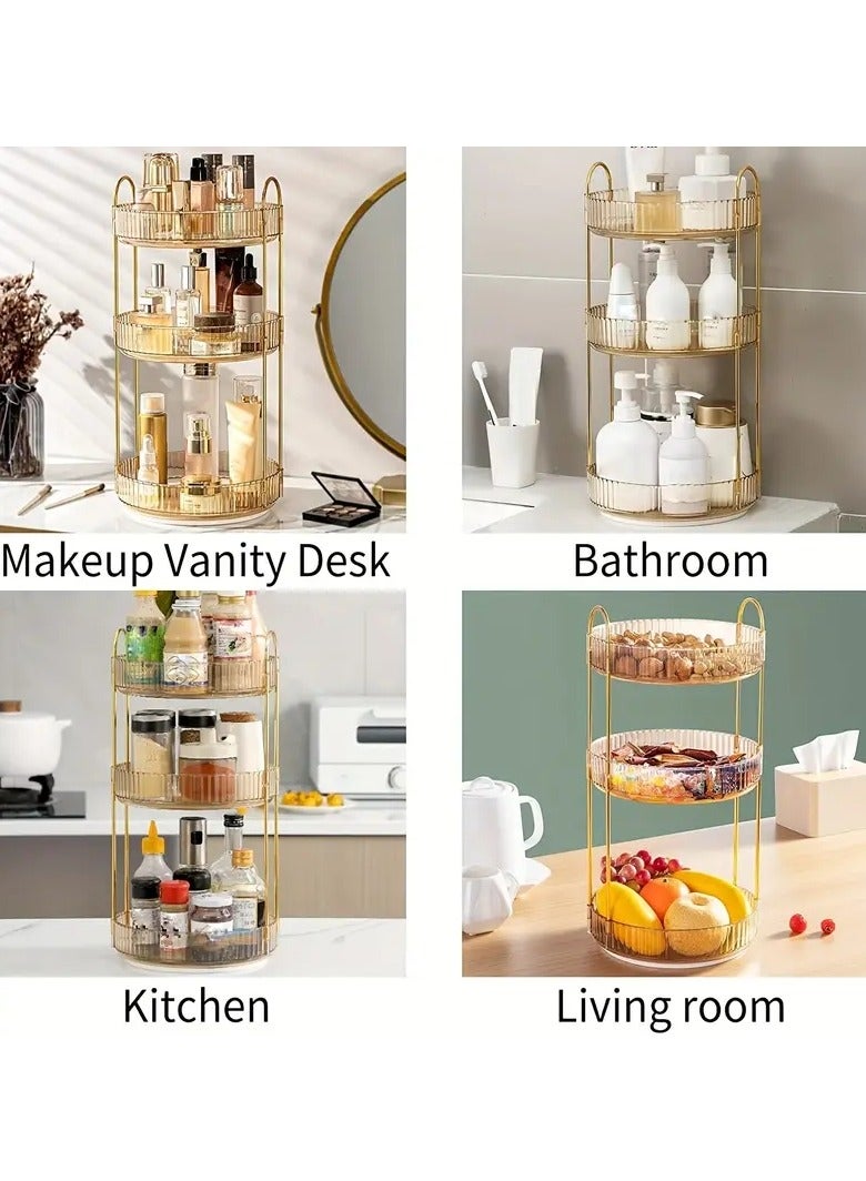 ORiTi 360 Rotating Shelving Makeup Organizer DIY Adjustable Carousel Spinning Holder Rack Large Capacity Cosmetic Storage Bag -GOLD Single layer - Image 2