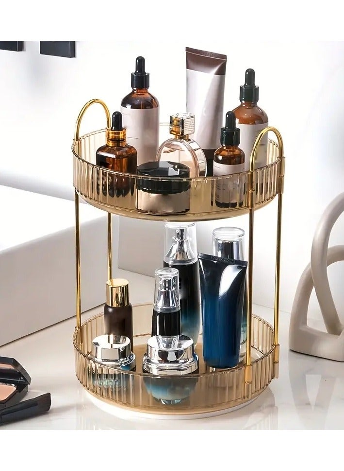 ORiTi 360 Rotating Shelving Makeup Organizer DIY Adjustable Carousel Spinning Holder Rack Large Capacity Cosmetic Storage Bag -GOLD Single layer - Image 3