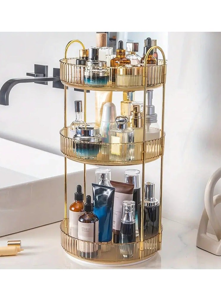 ORiTi 360 Rotating Shelving Makeup Organizer DIY Adjustable Carousel Spinning Holder Rack Large Capacity Cosmetic Storage Bag -GOLD Single layer - Image 4