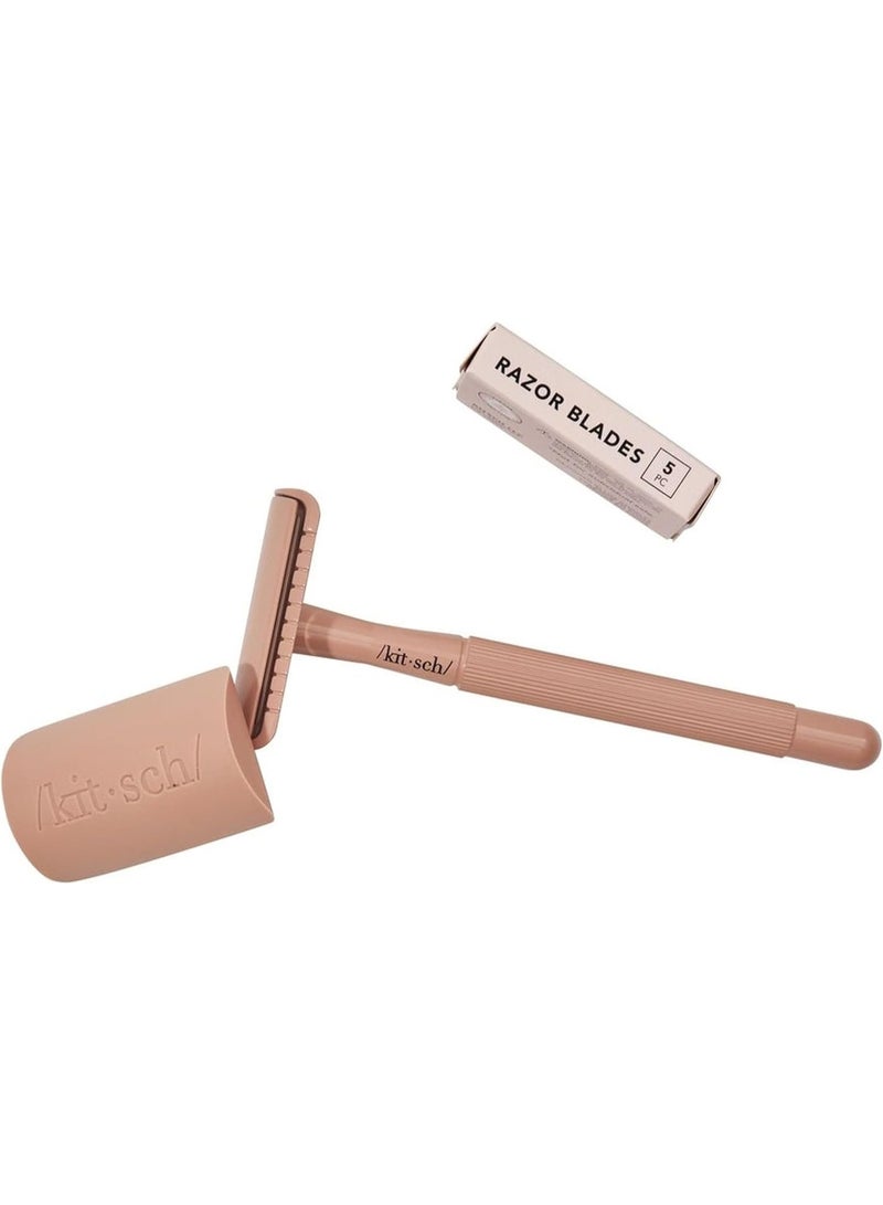 Kitsch Perfect Glide Safety Razor - Metal Handle & Stainless Steel One Blade Razor with 5 Supply Safety Razor Blade & 1 Razor Cap No Drag Single Blade Razors for Women Reusable Razor for Women - Image 3