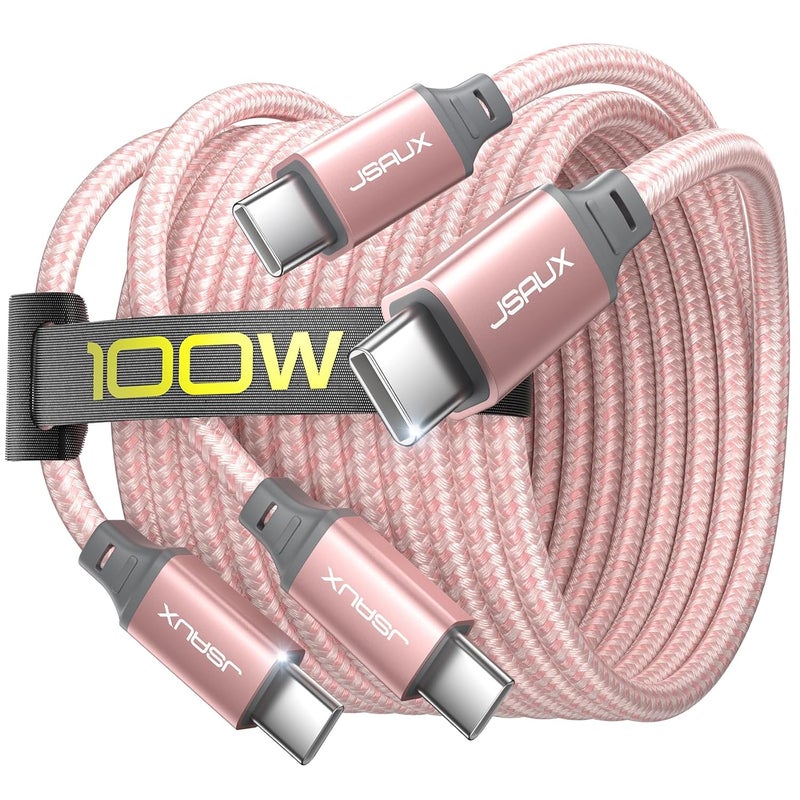 jsaux 100W USB C to USB C Cable [2-Pack 2M], Type C Fast Charging Cable Compatible with iPhone 16/16 Plus/16 Pro/16 Pro Max,iPhone 15 Series, Galaxy S24/S23/S22, Car Play, MacBook, iPad, Pixel-Pink - Image 1