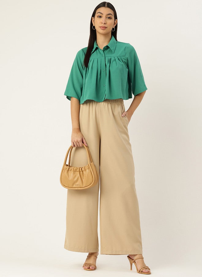 Rue Collection Green Flared Sleeves Crop Top for Women - Image 5