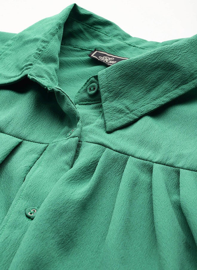 Rue Collection Green Flared Sleeves Crop Top for Women - Image 2