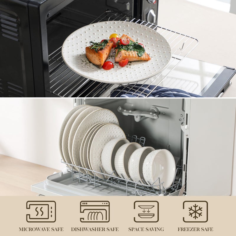 MALACASA 12 Pieces Dinnerware Sets, Modern Relief Design Plates and Bowls Sets, White Dish Set for 4, Kitchen Ceramic Dinner Plates Dishware Set, Microwave and Dishwasher Safe, Series LYDIA - Image 5