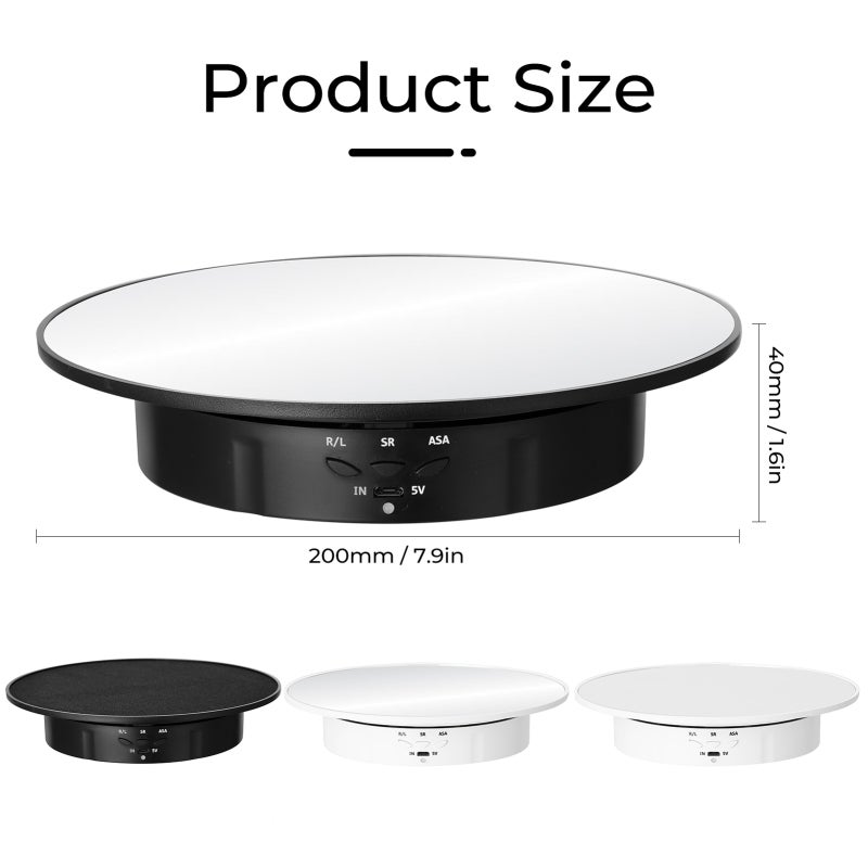 360 Degree Electric Rotating Turntable: White 8kg Capacity, 3-Speed Adjustment, USB Or Battery Powered Display Turntable - Forward Reverse Rotation Display Stand for Video Photography - Image 2
