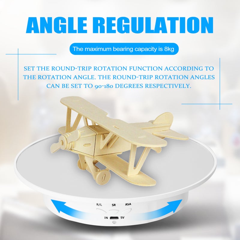 360 Degree Electric Rotating Turntable: White 8kg Capacity, 3-Speed Adjustment, USB Or Battery Powered Display Turntable - Forward Reverse Rotation Display Stand for Video Photography - Image 5