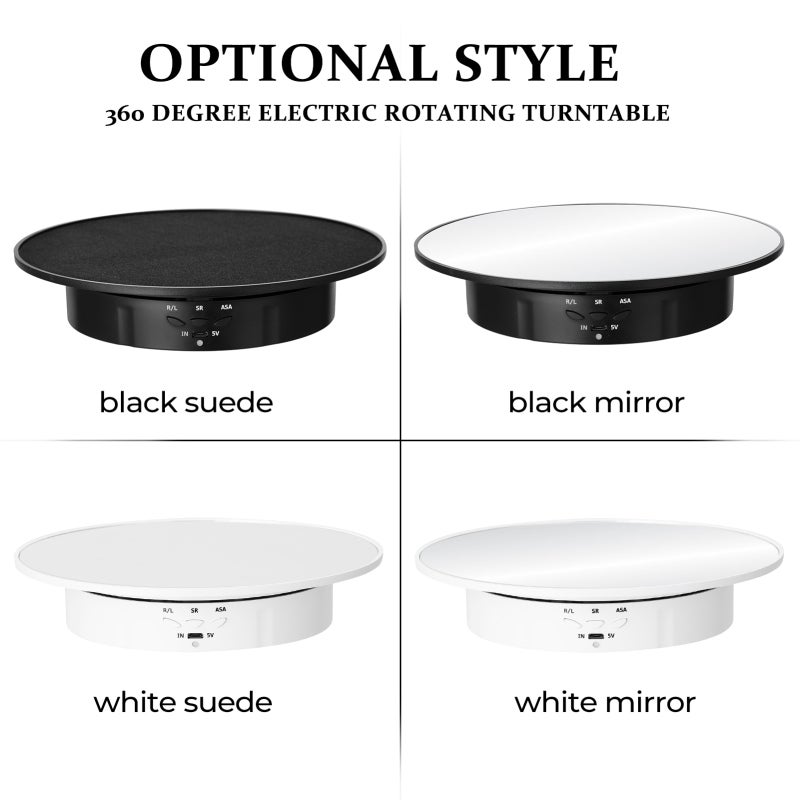 360 Degree Electric Rotating Turntable: White 8kg Capacity, 3-Speed Adjustment, USB Or Battery Powered Display Turntable - Forward Reverse Rotation Display Stand for Video Photography - Image 3