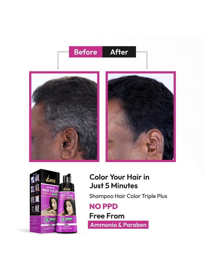VCare Triple Plus Hair Colour Shampoo Black Hair Colour Shampoo, 180Ml For Women And Men | Instant Easy Grey Coverage In 5 Minute Only Long Lasting Hair Color - Image 4