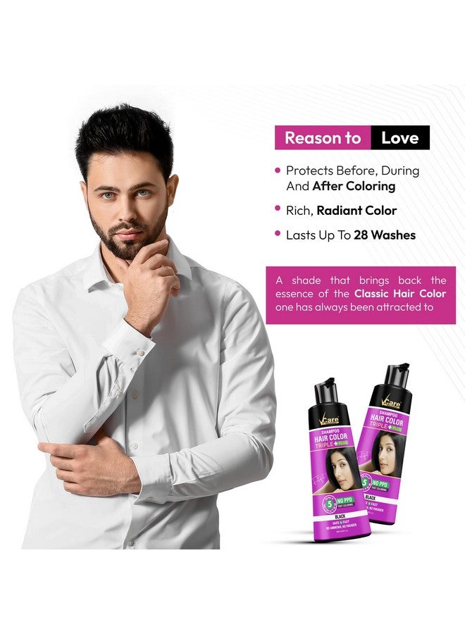 VCare Triple Plus Hair Colour Shampoo Black Hair Colour Shampoo, 180Ml For Women And Men | Instant Easy Grey Coverage In 5 Minute Only Long Lasting Hair Color - Image 5