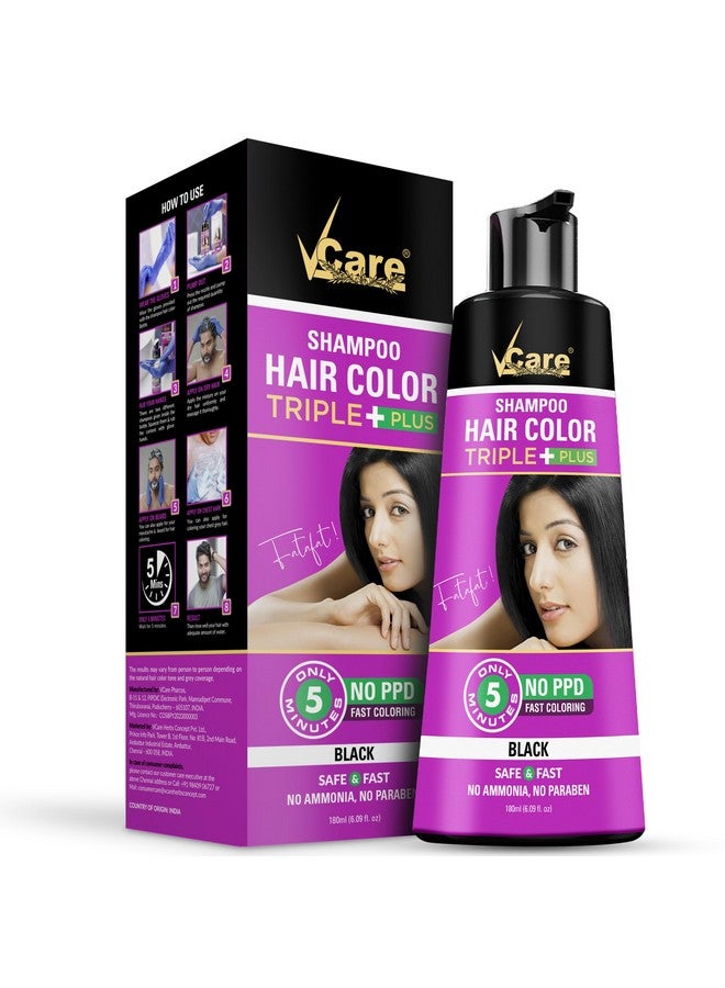 VCare Triple Plus Hair Colour Shampoo Black Hair Colour Shampoo, 180Ml For Women And Men | Instant Easy Grey Coverage In 5 Minute Only Long Lasting Hair Color - Image 1
