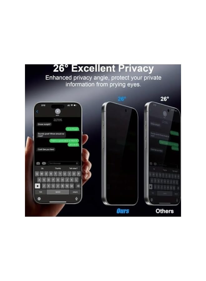 PROMASS [5 In 1] Privacy Screen Protector, Back Protector And Camera Lens Protector For iPhone 14, 15, Plus, Pro, Pro Max, Tempered Glass, [2+2+1 Packs] (iPhone 15 Plus) - Image 5