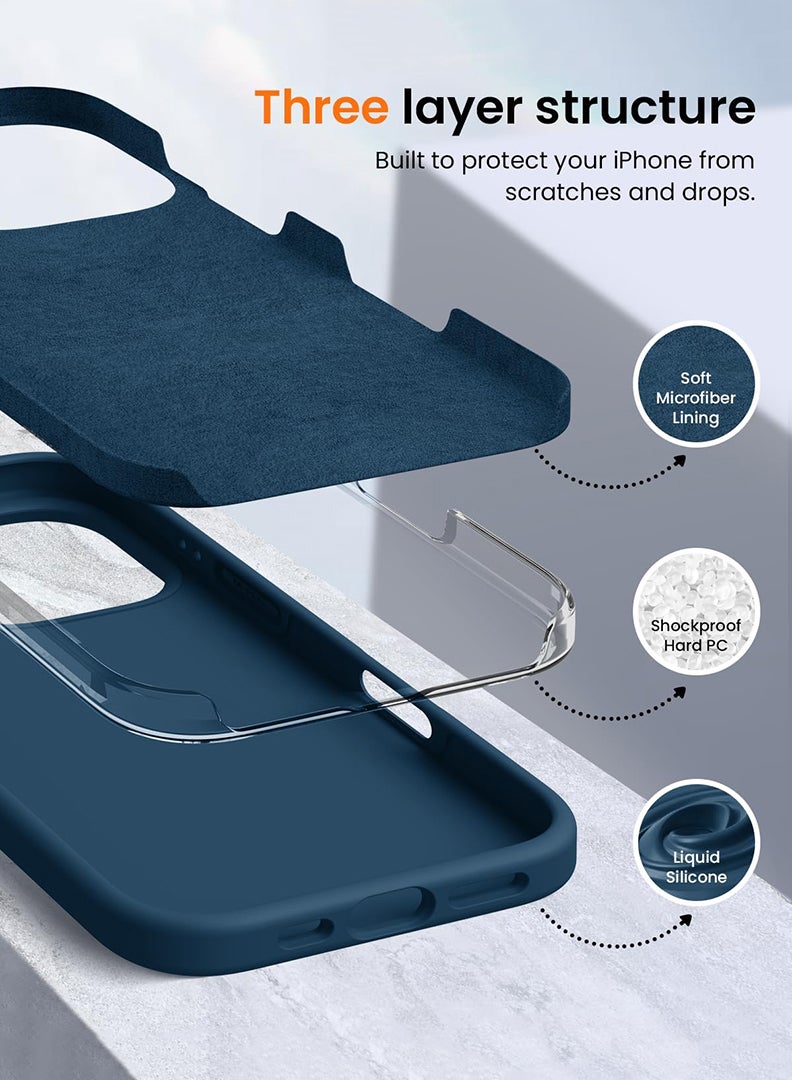 Theodor iPhone 16 Pro Blue Protective Slim Fit Case Liquid Silicone Cover with Full Body Protection Anti-Scratch Shockproof Case For iPhone - VAns - Image 4
