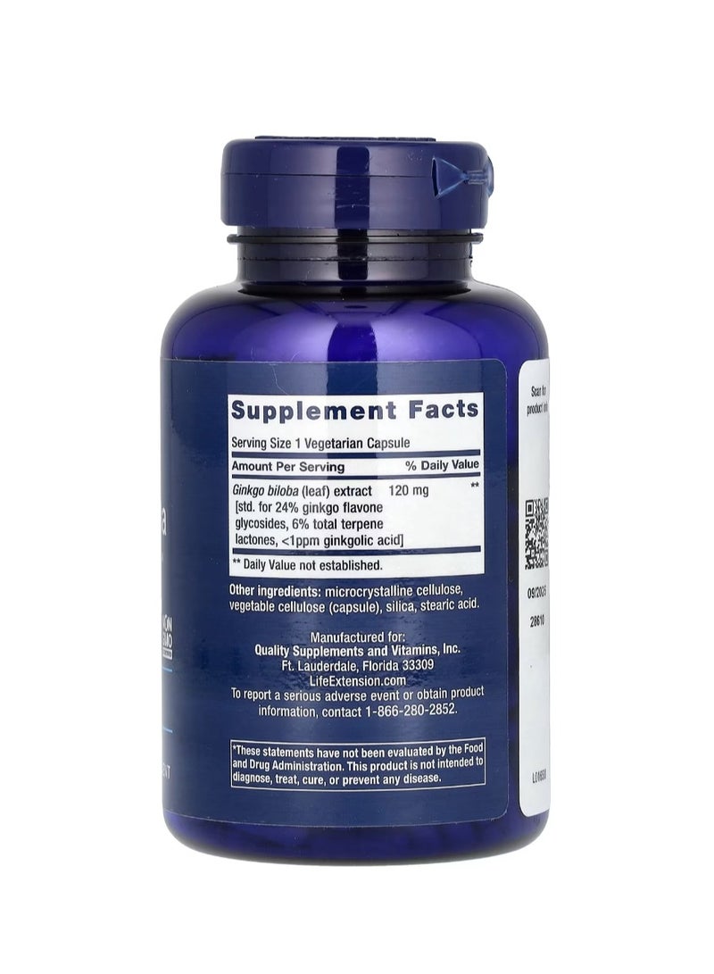 Life Extension Ginkgo Biloba Certified Extract 120 mg 365 Vegetarian Capsules - Image 2