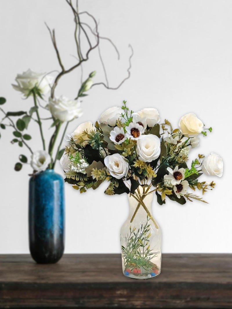 ARTSY® Artificial Flowers for Home Decoration Dry Peony Rose Flower Bunch for Room Decor, Office, for vase, Pot Filler, Gifting, Craft, Without Vase, Combo, Pack of 2 Piece, 6 Branches Each, White - Image 2