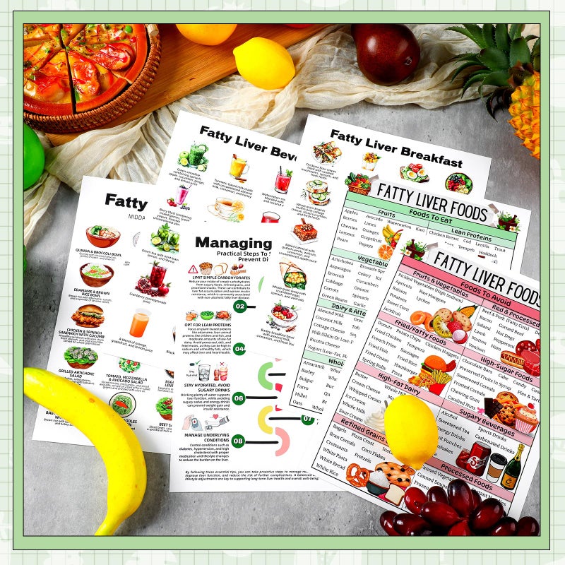 Sinload 12 Pcs Fatty Liver Food Chart Poster Fatty Liver Diet Grocery List Health Diet Food Guide for Room Kitchen Decor - Image 3