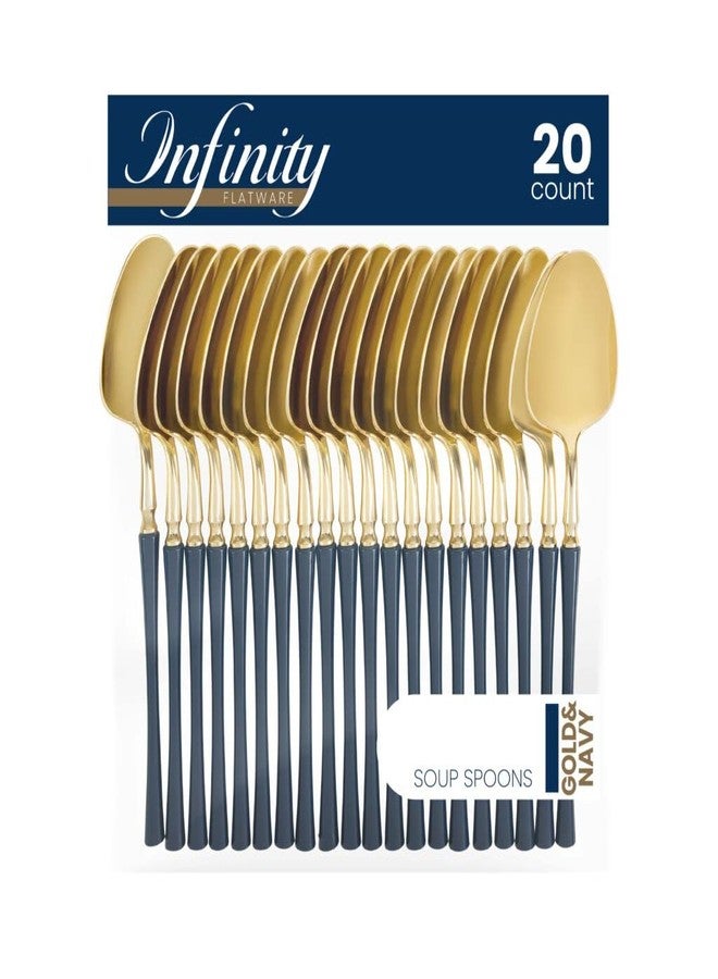 Blue Sky Infinity Flatware Gold & Navy Blue Soup Spoons - 20 Count | Luxurious Disposable Plastic Cutlery for Parties and Events - Image 1