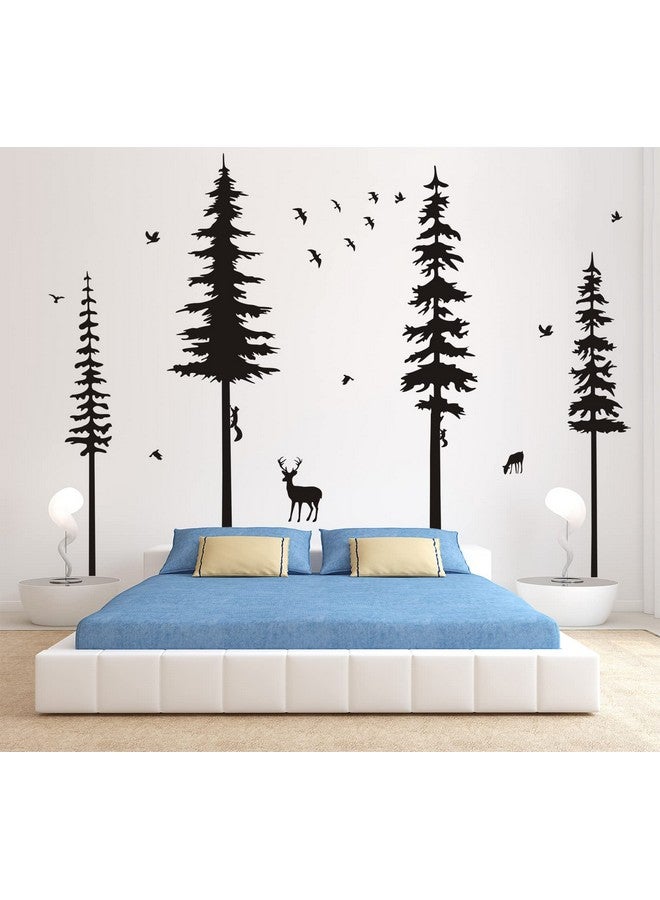 MAFENT Pine Tree Wall Decals Woodland Vinyl Wall Sticker Forest Wall Decals With Animal Wall Stickers Squirrels Deers Wall Stickers For Kids Nursery Children Room Living Room Wall Decoration (Black) - Image 3