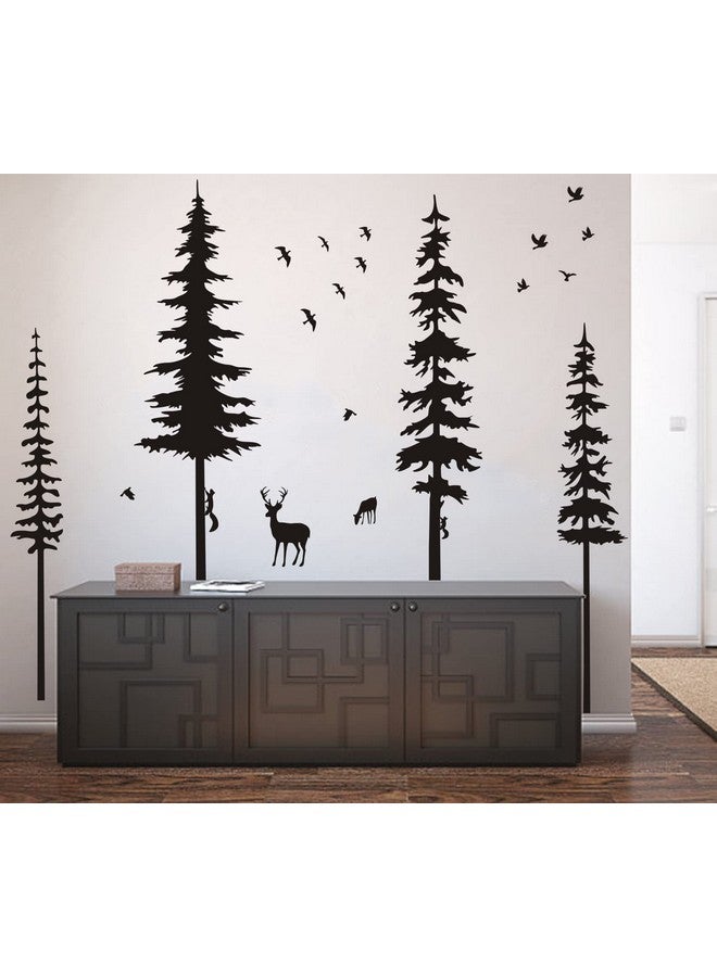 MAFENT Pine Tree Wall Decals Woodland Vinyl Wall Sticker Forest Wall Decals With Animal Wall Stickers Squirrels Deers Wall Stickers For Kids Nursery Children Room Living Room Wall Decoration (Black) - Image 4