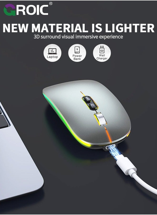 GROIC LED Grey Wireless Mouse, Slim Silent Mouse 2.4G Portable Mobile Optical Office Mouse with USB Receiver, 3 Adjustable DPI Levels for Notebook, PC, Laptop, Computer, MacBook  - Image 2
