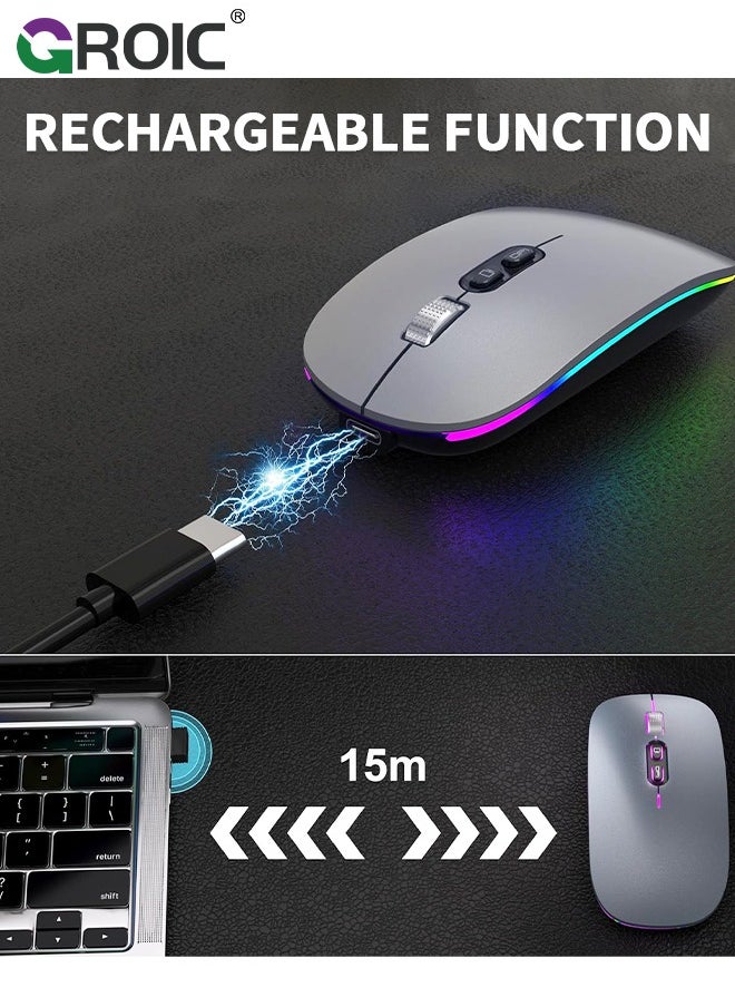 GROIC LED Grey Wireless Mouse, Slim Silent Mouse 2.4G Portable Mobile Optical Office Mouse with USB Receiver, 3 Adjustable DPI Levels for Notebook, PC, Laptop, Computer, MacBook  - Image 3