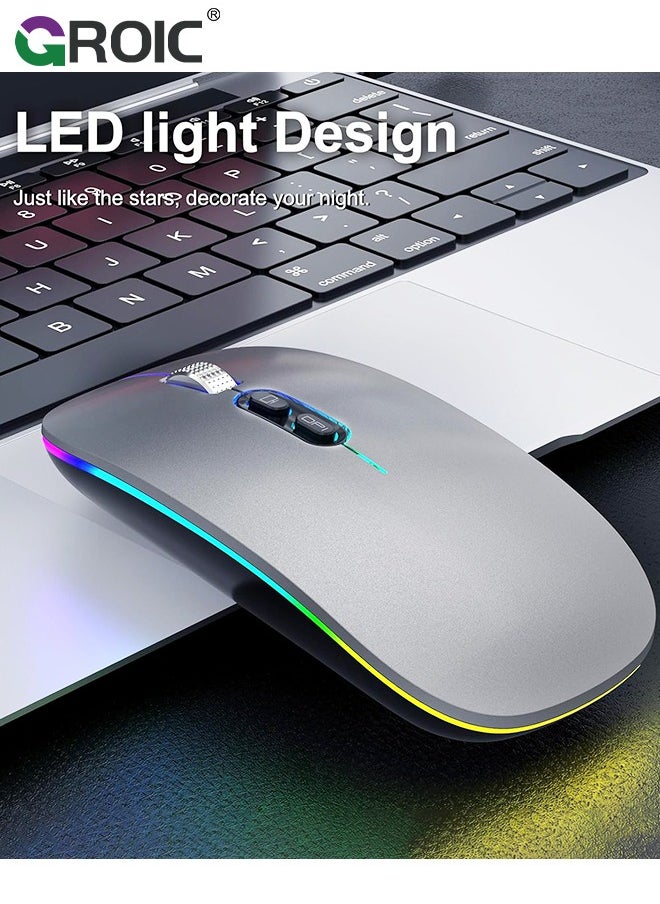 GROIC LED Grey Wireless Mouse, Slim Silent Mouse 2.4G Portable Mobile Optical Office Mouse with USB Receiver, 3 Adjustable DPI Levels for Notebook, PC, Laptop, Computer, MacBook  - Image 4