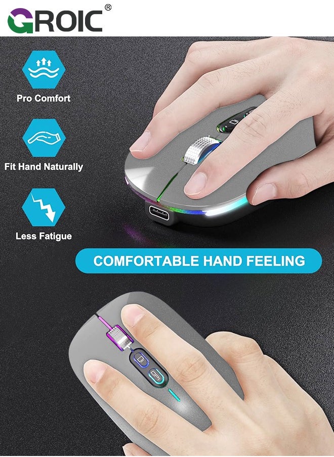 GROIC - LED Grey Wireless Mouse, Slim Silent Mouse 2.4G Portable Mobile Optical Office Mouse with USB Receiver, 3 Adjustable DPI Levels for Notebook, PC, Laptop, Computer, MacBook - Image 1