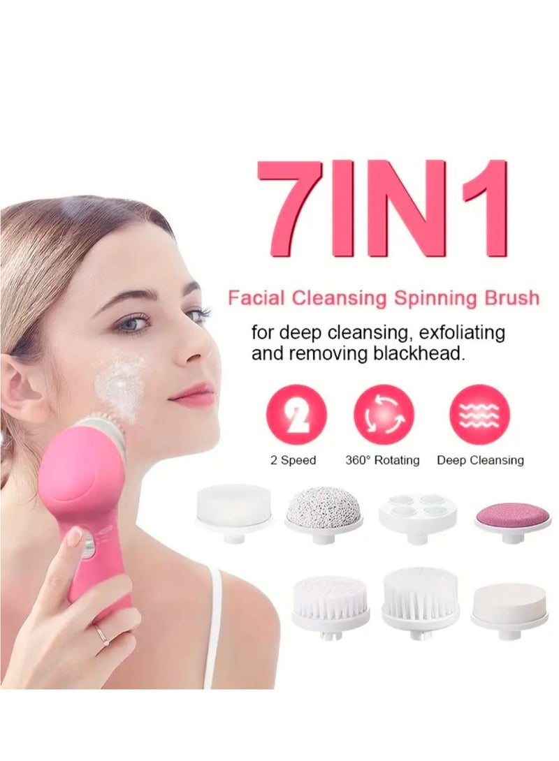 جهاز تدليك إلكتروني للوجه 7في 1 وردي/أبيض - Image 2