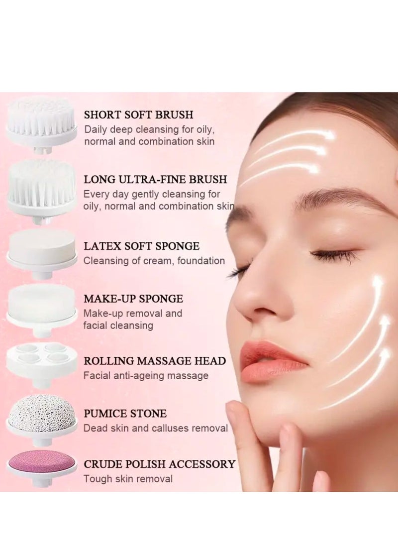 جهاز تدليك إلكتروني للوجه 7في 1 وردي/أبيض - Image 3