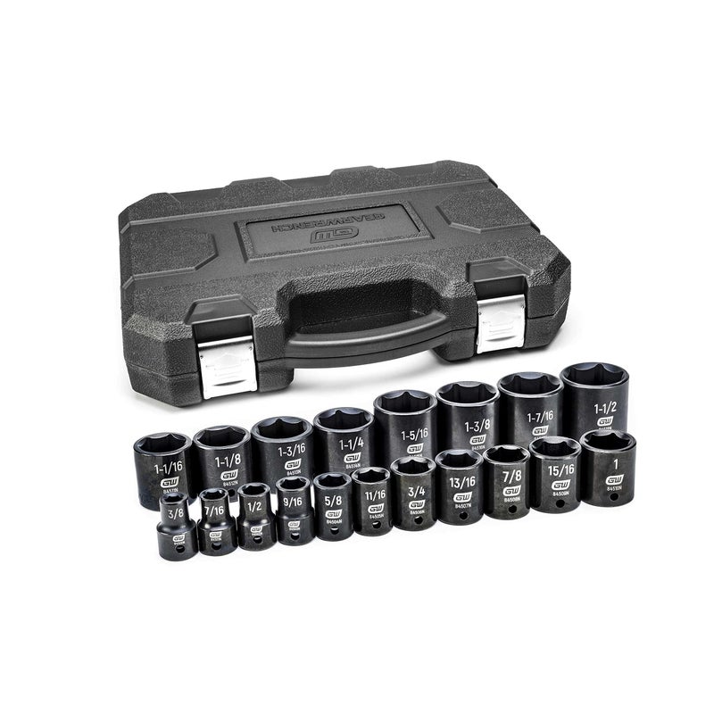 GEARWRENCH 19 Pc 12 Drive 6 Pt Standard Impact Socket Set SAE 84932N