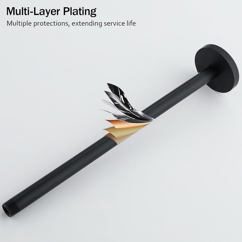 Random Shower Arm with Flange,16 Inches Ceiling Mount Shower Head Extension Arm Straight Arm Ceiling-Mounted For Fixed Shower Head,Matte Black.RD91038-16MB - Image 4