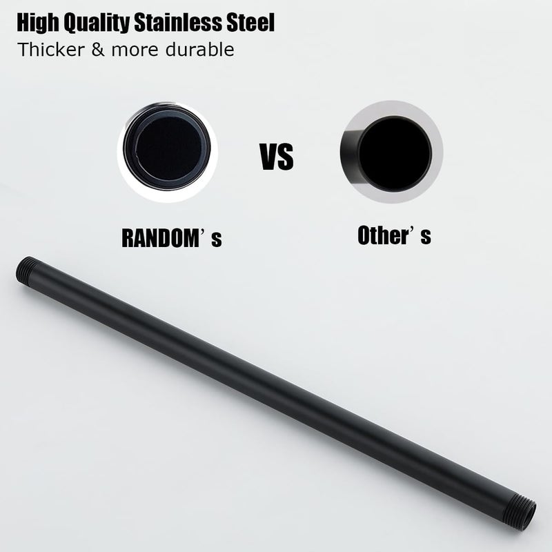 Random Shower Arm with Flange,16 Inches Ceiling Mount Shower Head Extension Arm Straight Arm Ceiling-Mounted For Fixed Shower Head,Matte Black.RD91038-16MB - Image 1