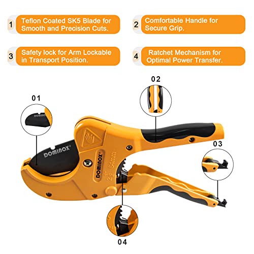 DOMINOX PVC Pipe Cutter, Cuts up to 2-1/2" PEX, PVC, PPR, Plastic Hoses& Plumbing Pipes,Ratchet PVC Cutter Tool with SK5 Blade and Aluminum Alloy Body - Image 2