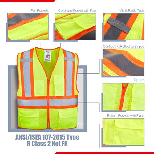 KAYGO Safety Vest with Pockets - High Visibility Reflective Vest ANSI Class 2 Construction Vest (Type R, Not FR) KG0100 (3XL, Yellow, 1 Pcs) - Image 2