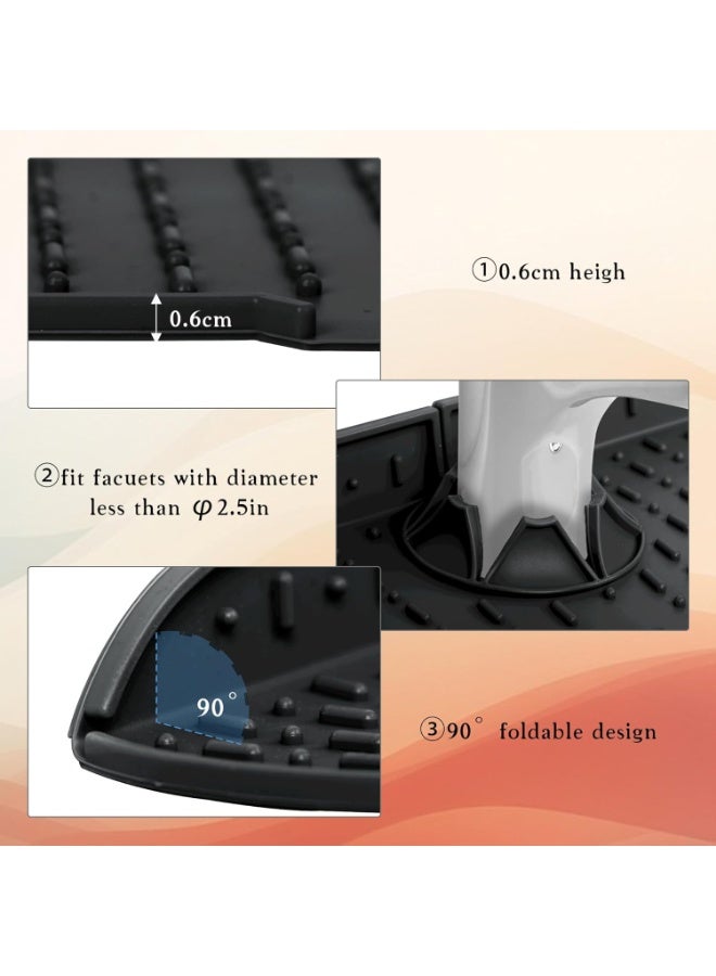 2 Pack Silicone Faucet Mat, Sink Splash Guard, Bathroom Faucet Water Catcher Mat, Water Catcher Mat for Kitchen & Bathroom Countertop Protect, Keep Drying Kitchen Accessories (Black) - Image 3