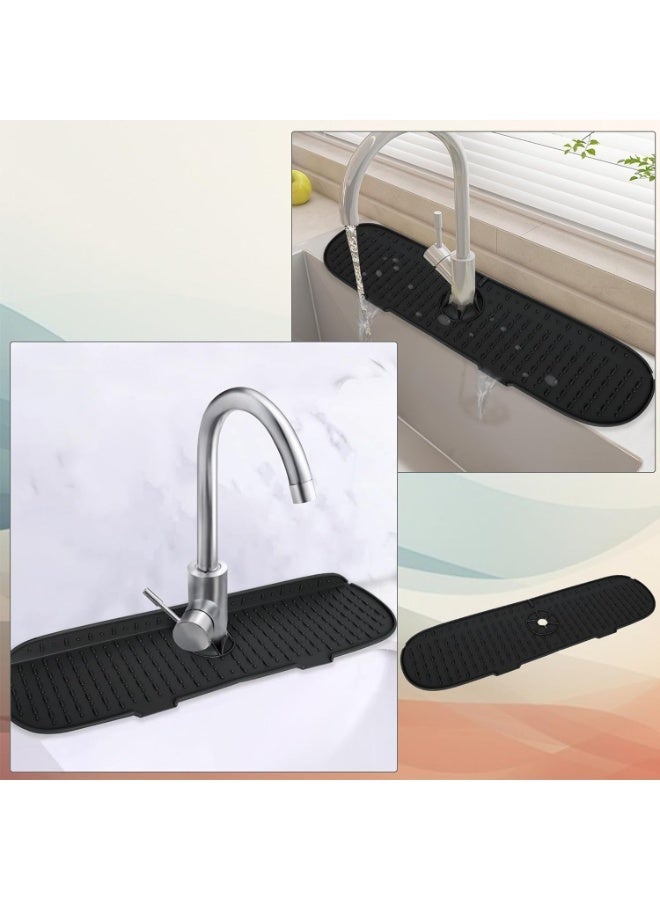 2 Pack Silicone Faucet Mat, Sink Splash Guard, Bathroom Faucet Water Catcher Mat, Water Catcher Mat for Kitchen & Bathroom Countertop Protect, Keep Drying Kitchen Accessories (Black) - Image 2