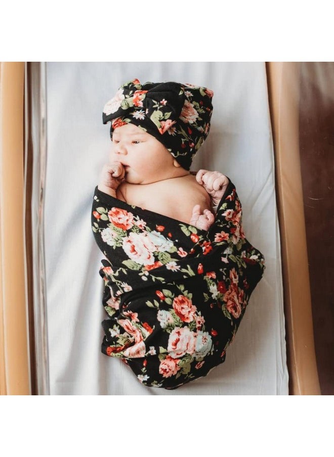 DRESHOW Bqubo Newborn Floral Receiving Blankets Newborn Baby Swaddling Hats Sleepsack Toddler Warm Shower Gift 3 Pack 