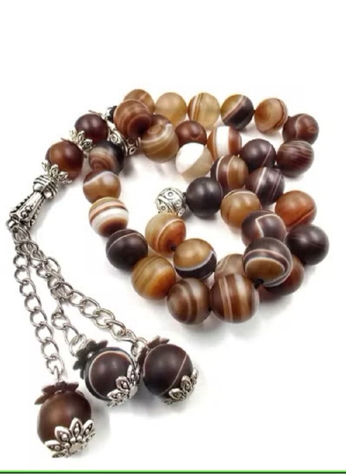 AMR Collection - Tasbeeh Prayer Bead Of Natural Agate Old Stone 33 Beads - Image 1