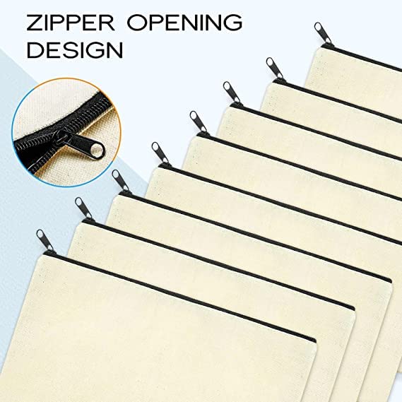 Mezco Cotton Canvas Makeup Bags Bulk Plain Cosmetic Purse Pencil Case Blank DIY Craft Cosmetic Pouch Purse with Zipper for Party Gift Bags White Pack of 8 - Image 5